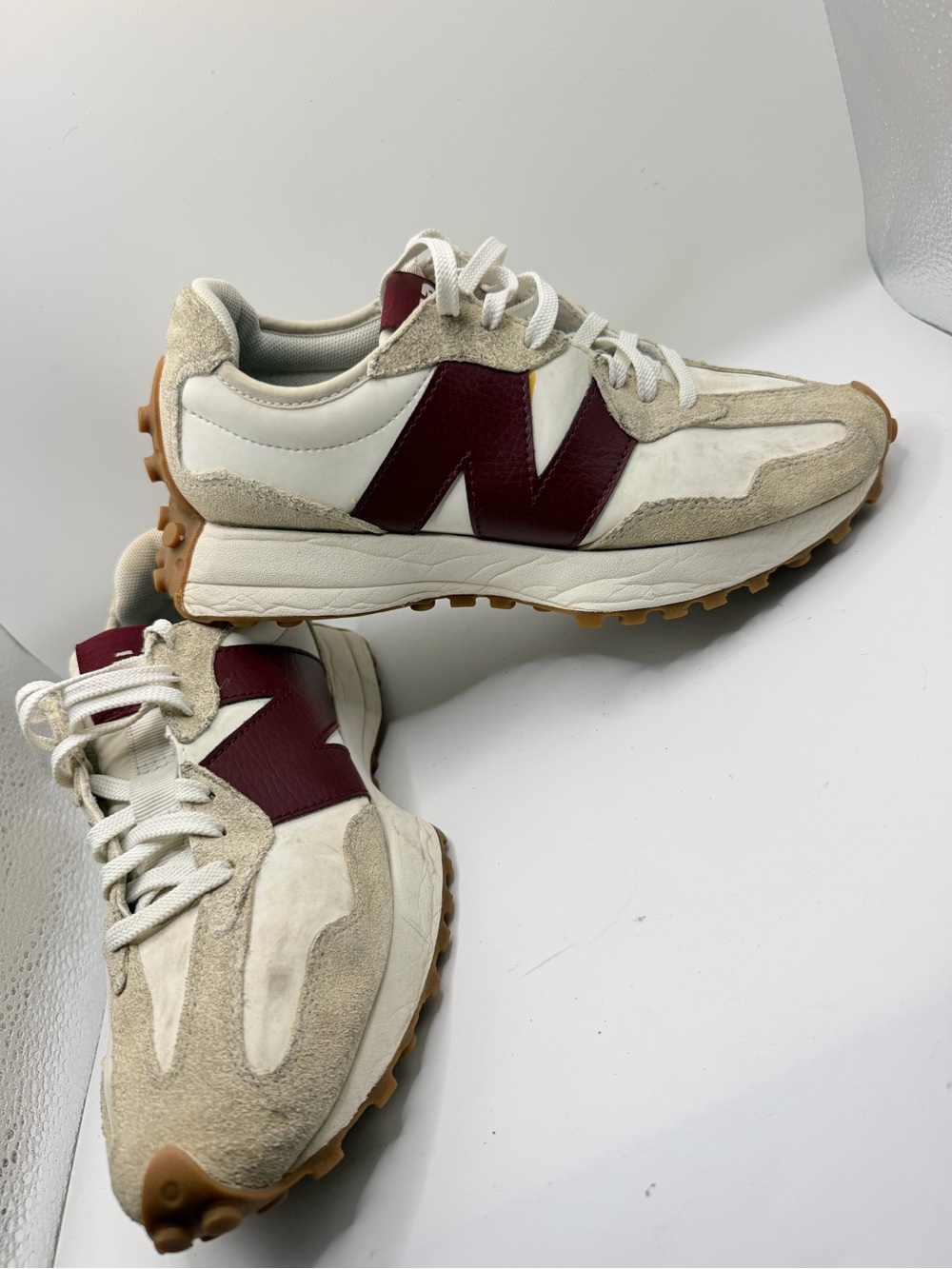 New Balance Cream and Burgundy Retro-Style Sneakers
